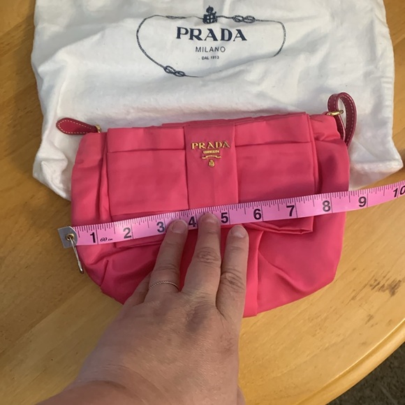 Prada Tessuto Nylon Fiocco Clutch Wristlet Pink Bow with dustcover EUC - Picture 9 of 13